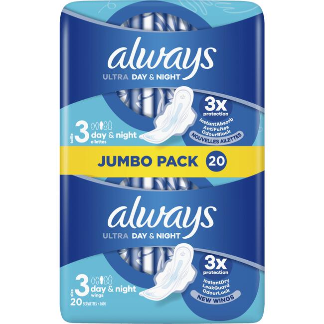 Always Ultra Maandverband Day & Night Met Vleugels 20 Stuks
