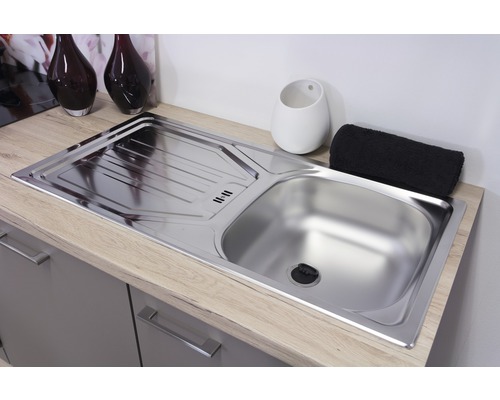 Flex Well keukenblok met apparatuur Riva 220 cm kwartsiet cubanit san remo licht mat eiken gedemonteerd omkeerbaar uitvoering 00010774