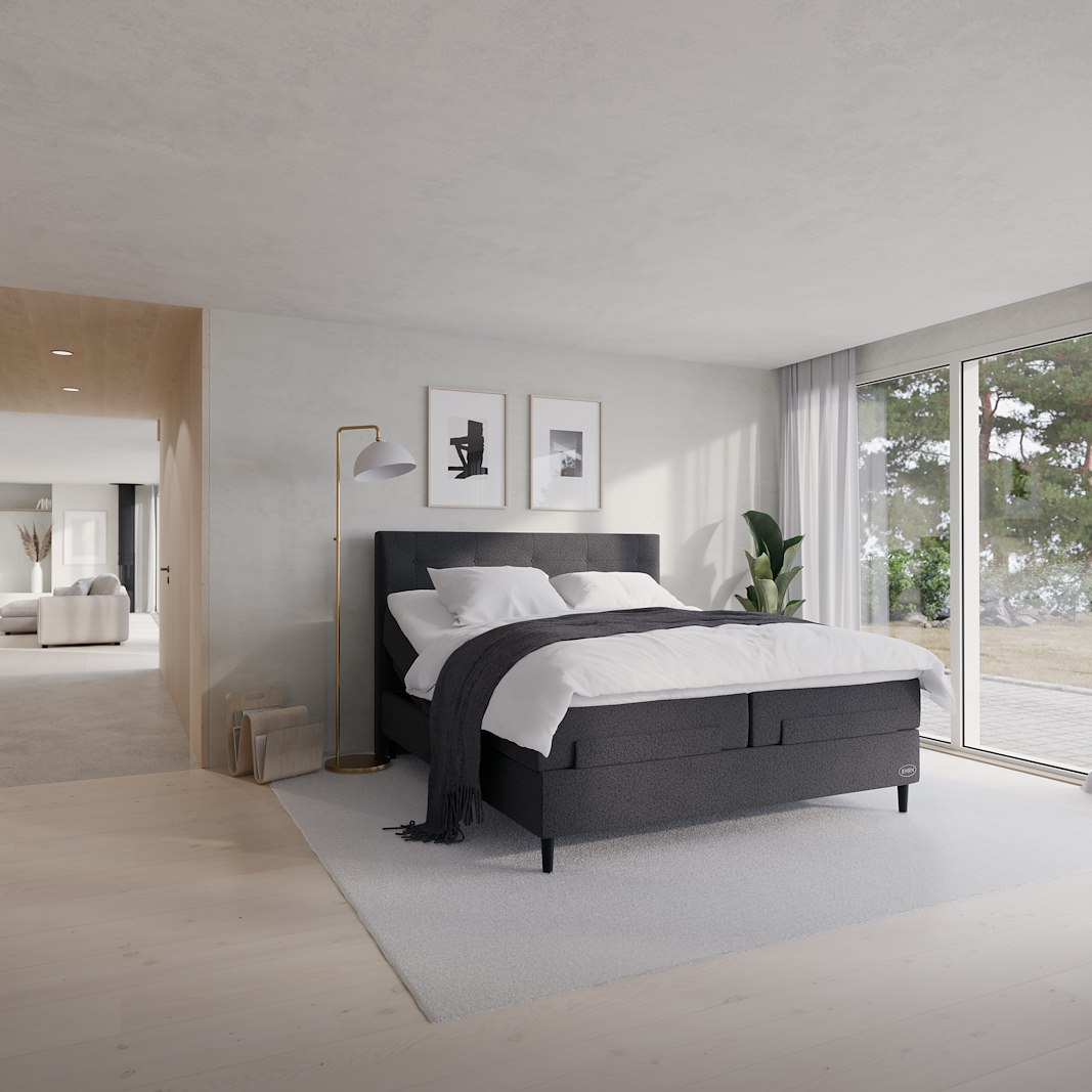 Opal Aqtive II regulerbar 180x210 cm Tekstil 179 antrasitt, ekstra fast/ekstra fast, seamless, sleep II split topper overmadrass, Conic 14 cm sorte ben + støtteben