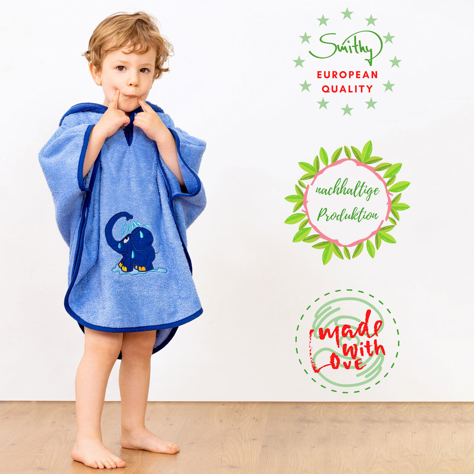 Smithy Badeponcho ELEFANT 55 x 70 cm blau