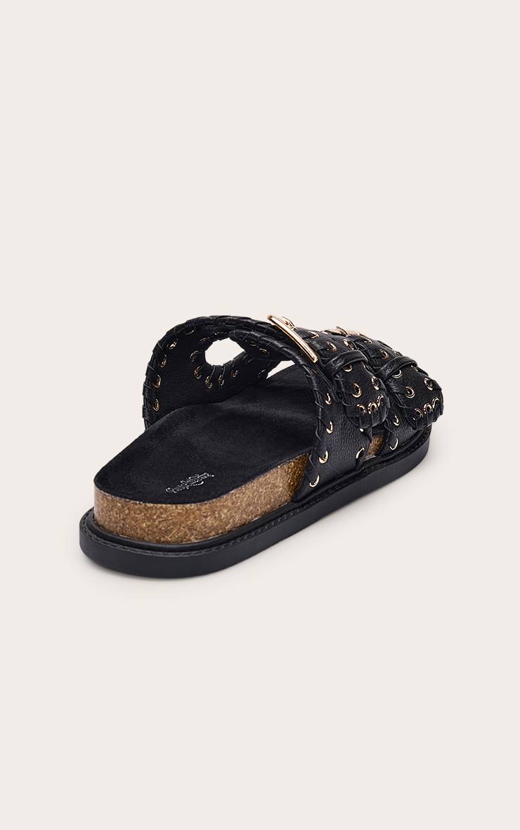 Noir Sandales À Semelle Anatomique En Synthétiquecuir Avec Détail Boucle Dorée