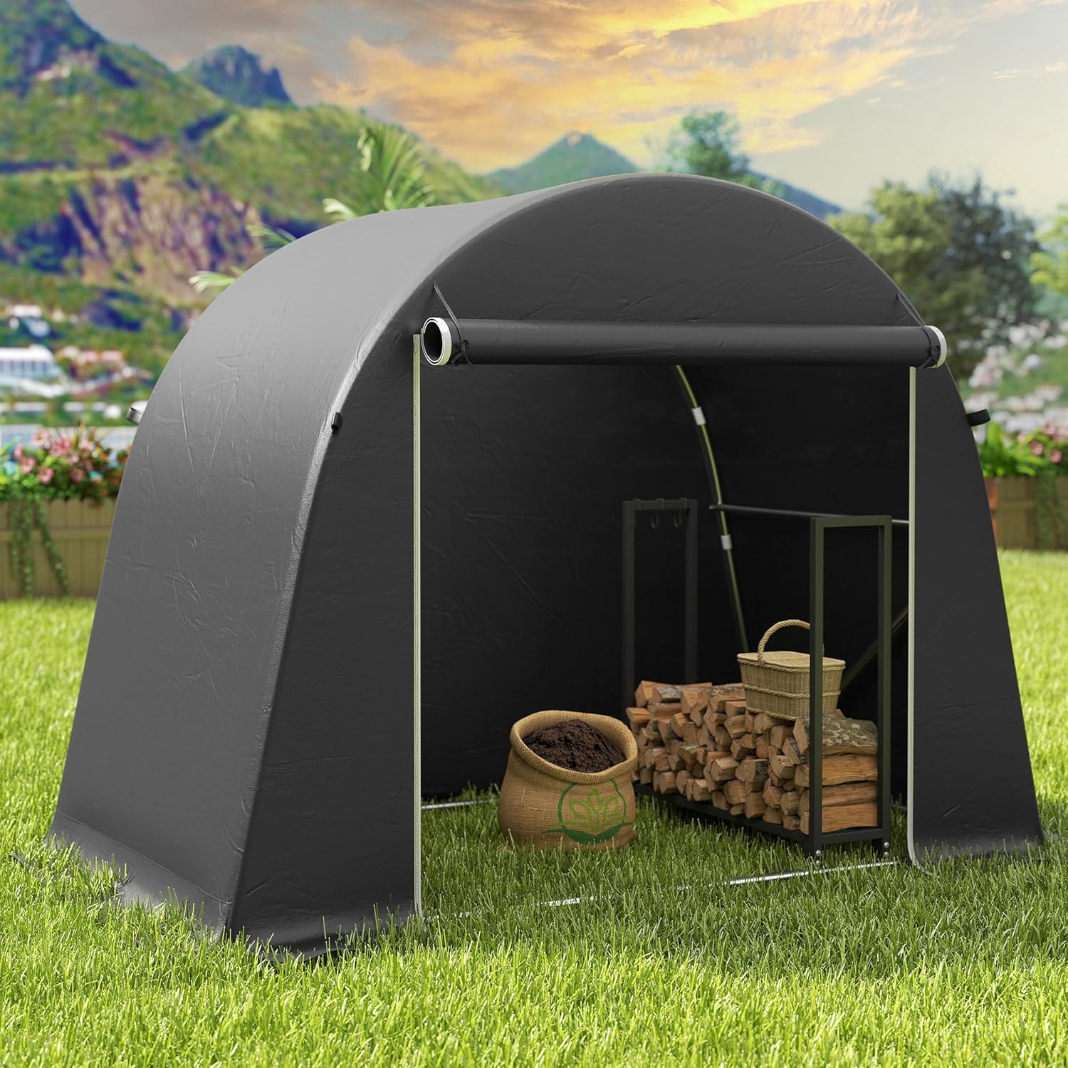 Outsunny Garagenzelt 245x120x200 cm wasserdicht Fahrradgarage mit aufrollbar Reißverschlusstür, wetterfest Lagerzelt Gerätezelt Carport für Fahrräder Gartengeräte Dunkelgrau