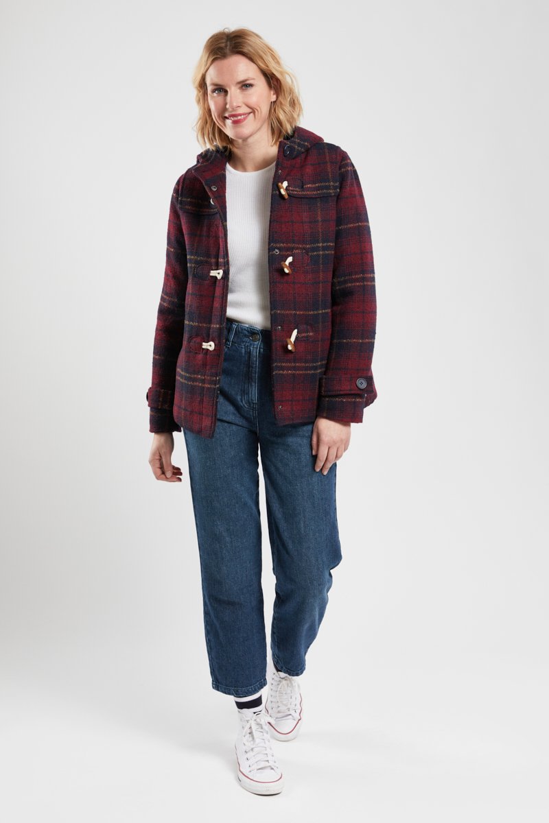 Duffle-coat court à carreaux - drap de laine