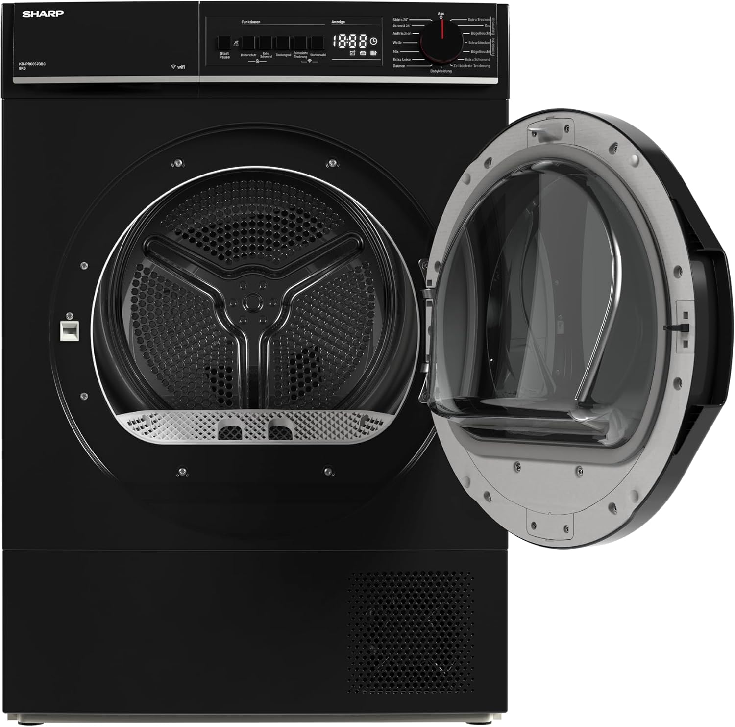 Sharp KD-PRO8S7GBC-DE Wäschetrockner, 8kg, C, WiFi, 15 Trockenprogramme inkl. 20-Minuten-Schnelltrockenprogramm, Schwarz