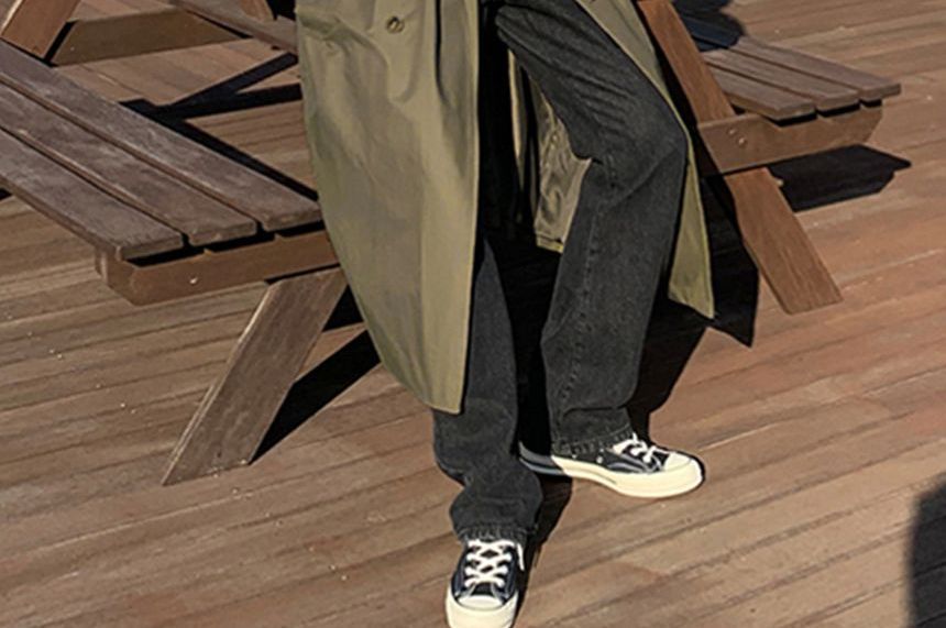 DragonRoad - Effen dubbelrijs midi-trenchcoat