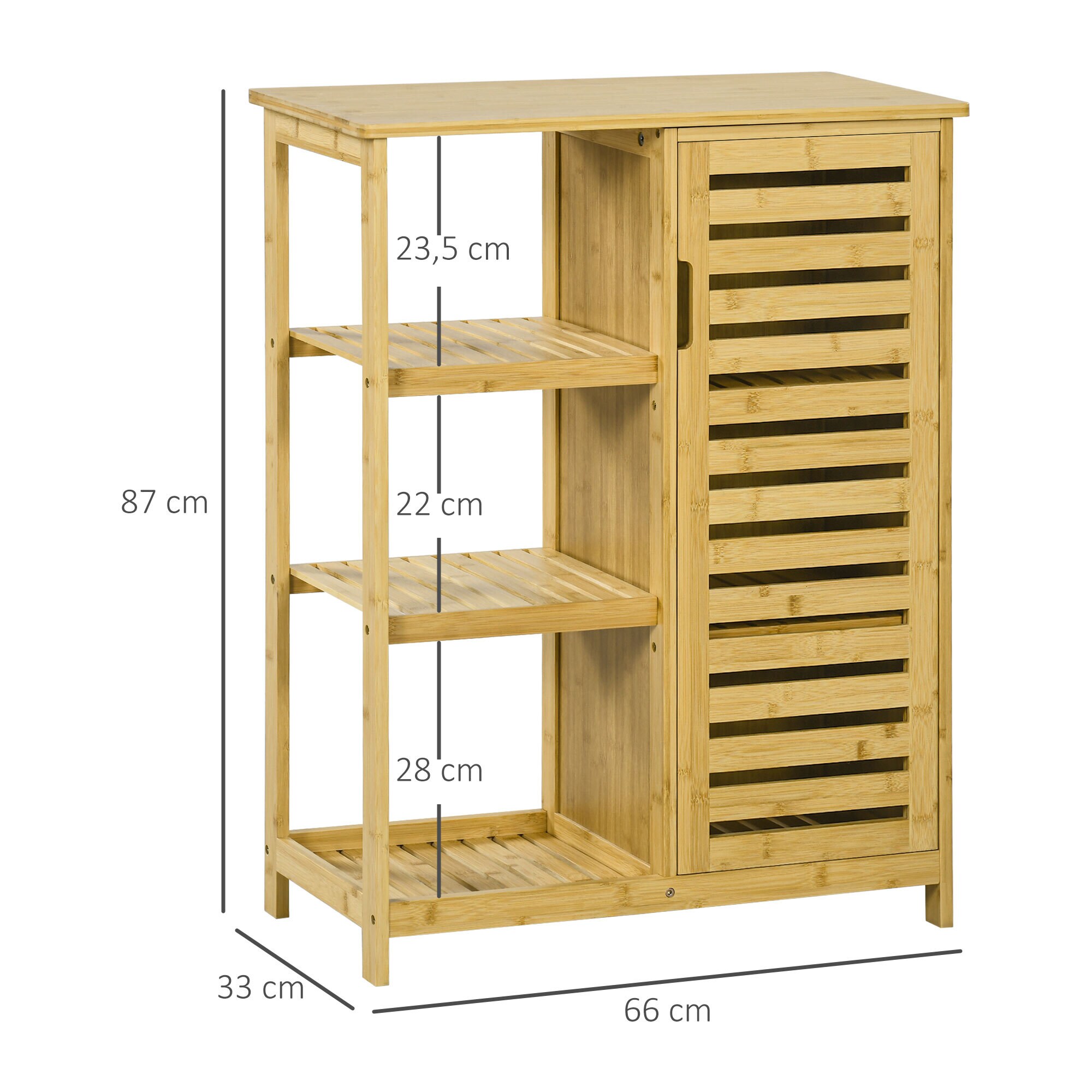 kleankin Badezimmerschrank mit offenem Regal und Kippschutz natur 66L x 33B x 87H cm
