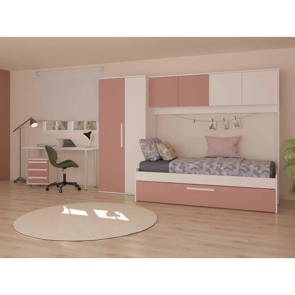 Bed met bedbrug en bedlade Lev-roze/wit