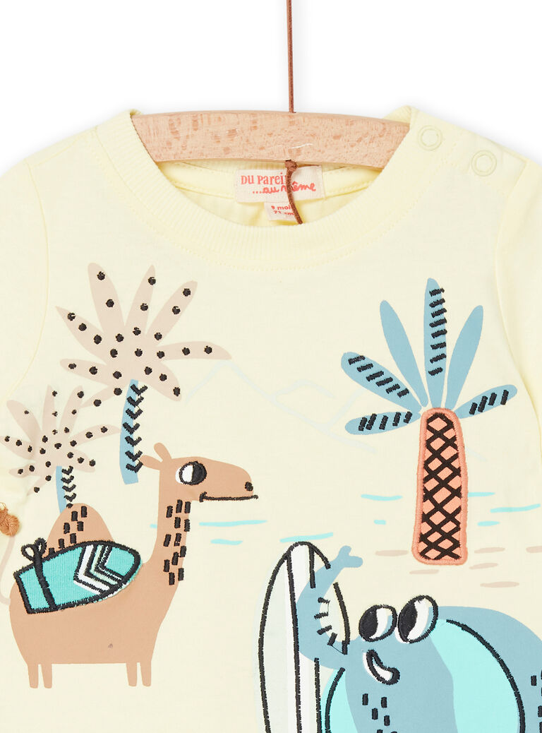 T-shirt jaune pâle à imprimé animalier