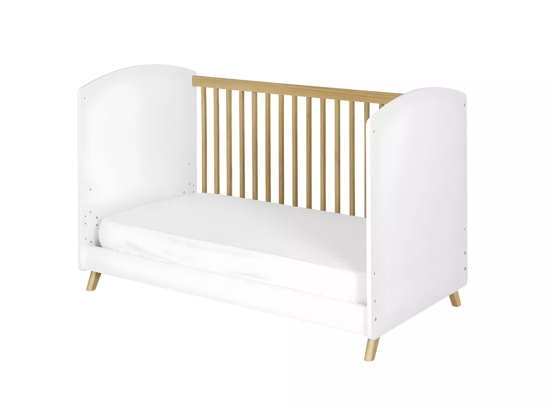 Pack lit bébé évolutif avec matelas 70x140 cm panneaux de fibres blanc et noisette KOMBU