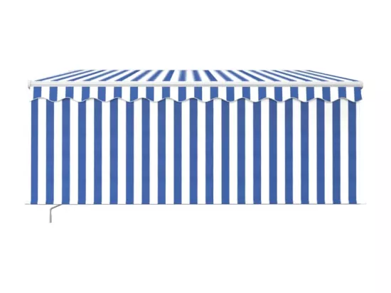 Auvent manuel rétractable avec store 3x2,5 m Bleu et blanc