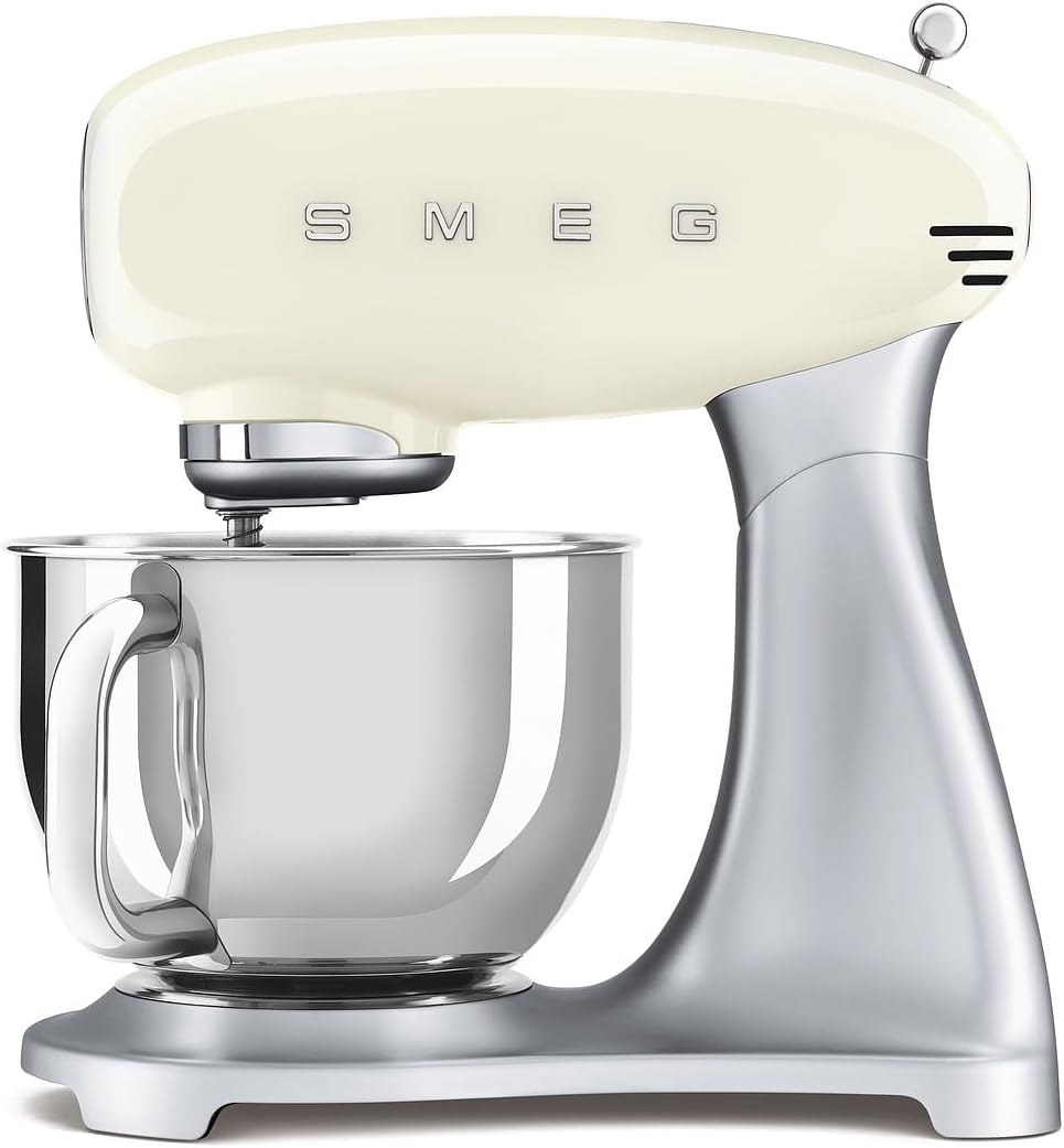 Smeg, Robot Pâtissier SMF02BLEU, 10 Niveaux de Vitesse, Fonction Mise en Marche Progressive, Bol 4,8 L, Verrouillage Moteur de Sécurité, Batteur Plat, Crochet et Couvercle Fournis, 800W, Noir