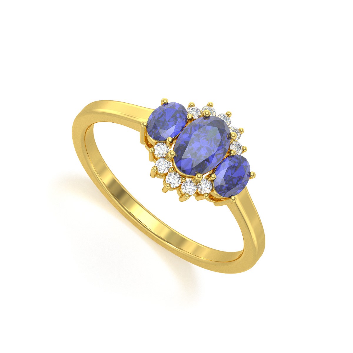 Bague ADEN Or 585 Jaune Tanzanite et diamants 1.358grs