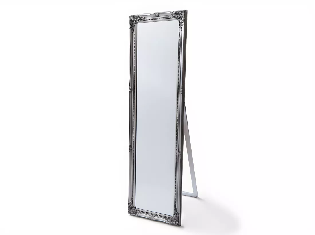 Miroir sur pied en bois d'eucalyptus avec moulures - L. 50 x H. 170 cm - Argenté - ELVIRE