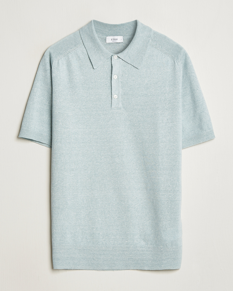 Eton Cotton/Linen Fine Knitted Polo Light Green