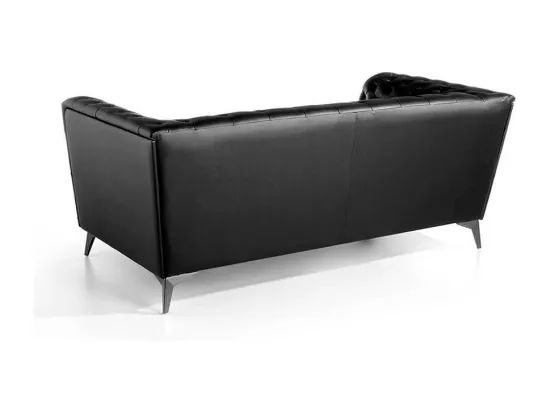 Canapé 2 places cuir capitonné noir Kaplan
