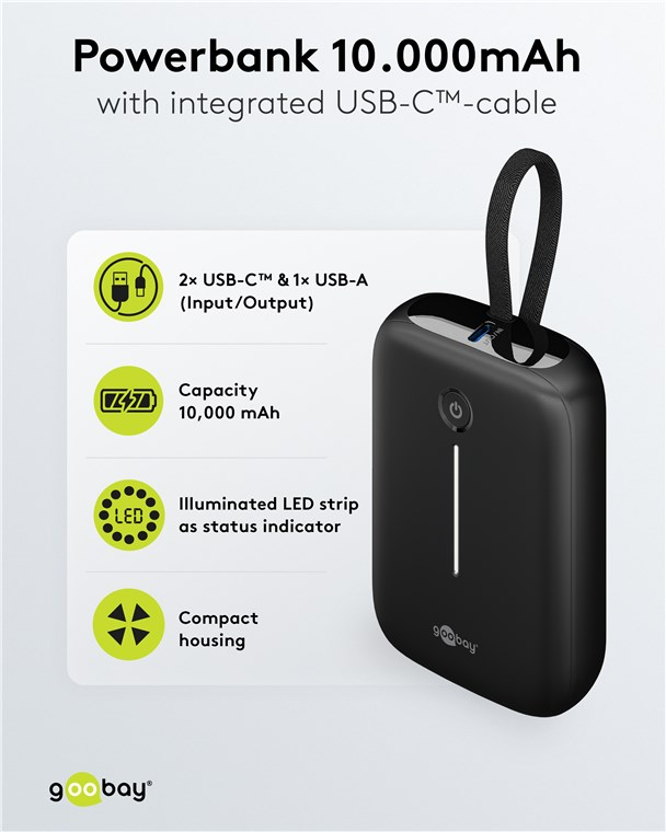 (20W) 10000mAh Powerbank USB C / USB A Ladegerät inkl. USB C Ladekabel Power Delivery (76251) - Schwarz