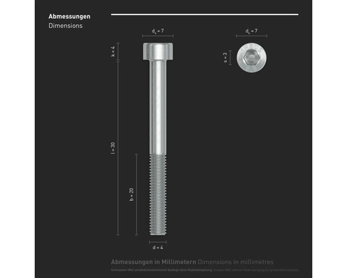 Inbusschroef INBUS® DIN 912, deeldraad, M4 x 30 mm, klasse 8.8, verzinkt, 10 stuks