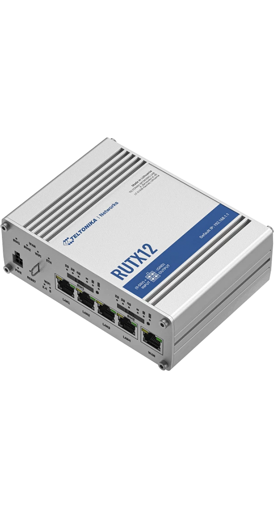 Teltonika DSL/WLAN Module RUTX12 Dual LTE CAT 6 Industrieller Mobilfunk-Router Silber