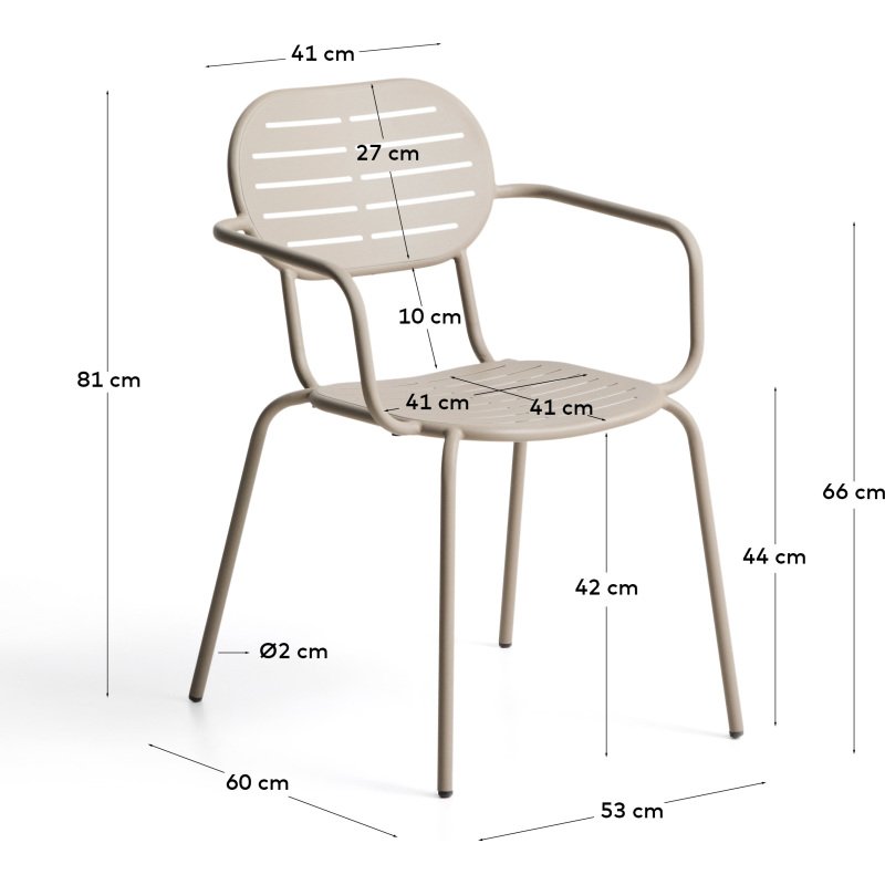 Chaise empilable d’extérieur Brai avec accoudoirs en acier galvanisé taupe