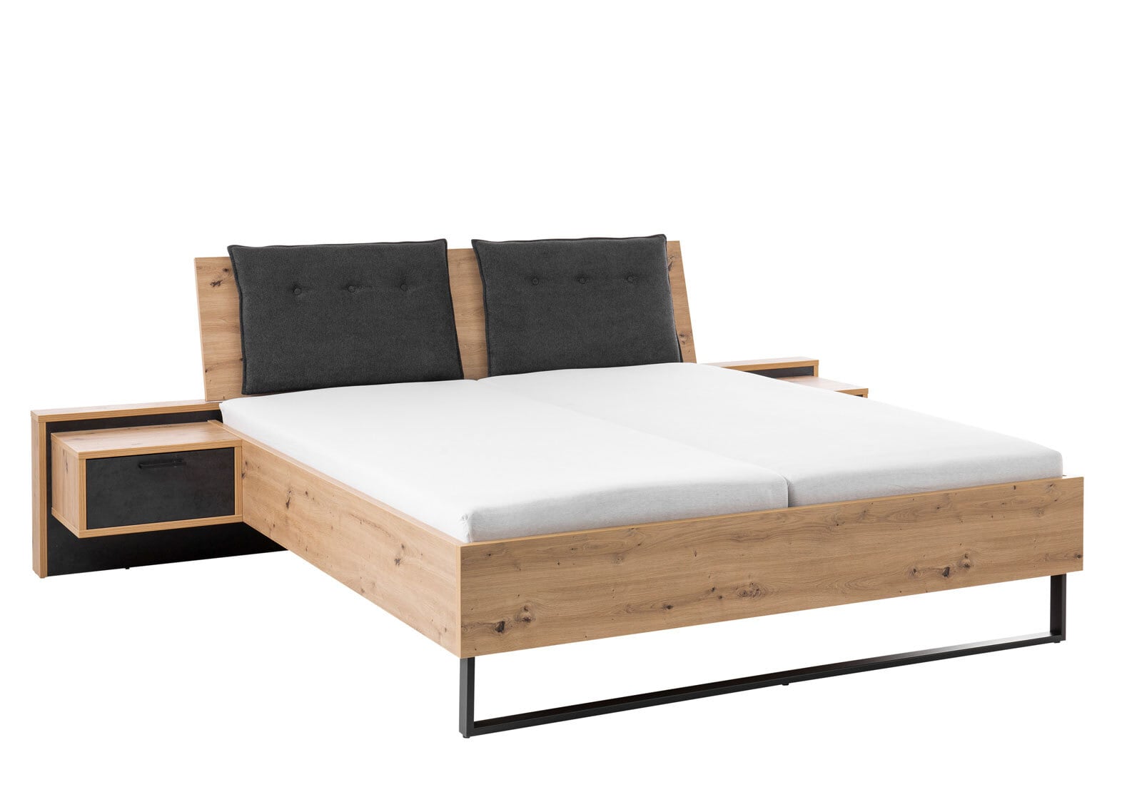 vito Bettanlage SPIEZ 180 x 200 cm Artisan Eiche/ Terra Mater schwarz