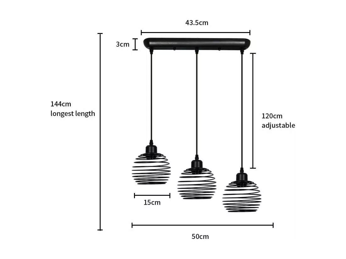 NETTLIFE Suspension de table Vintage noir Lampe de table E27 Lampe de salle à manger Rétro cuisine industrielle