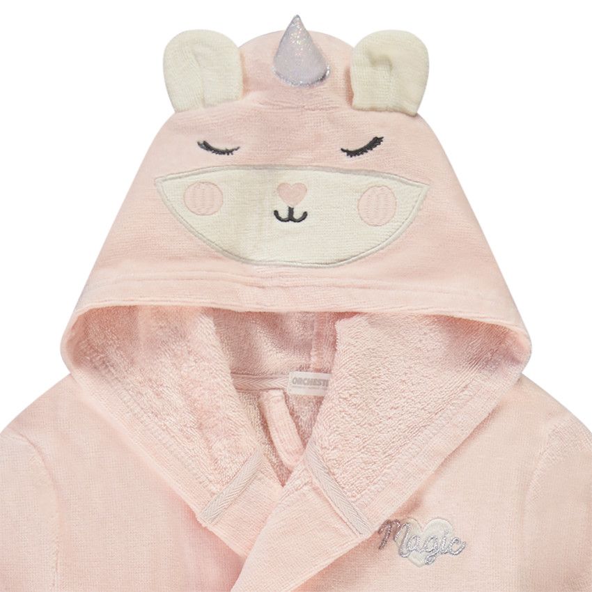 Peignoir éponge à capuche ludique licorne pour fille - Rose