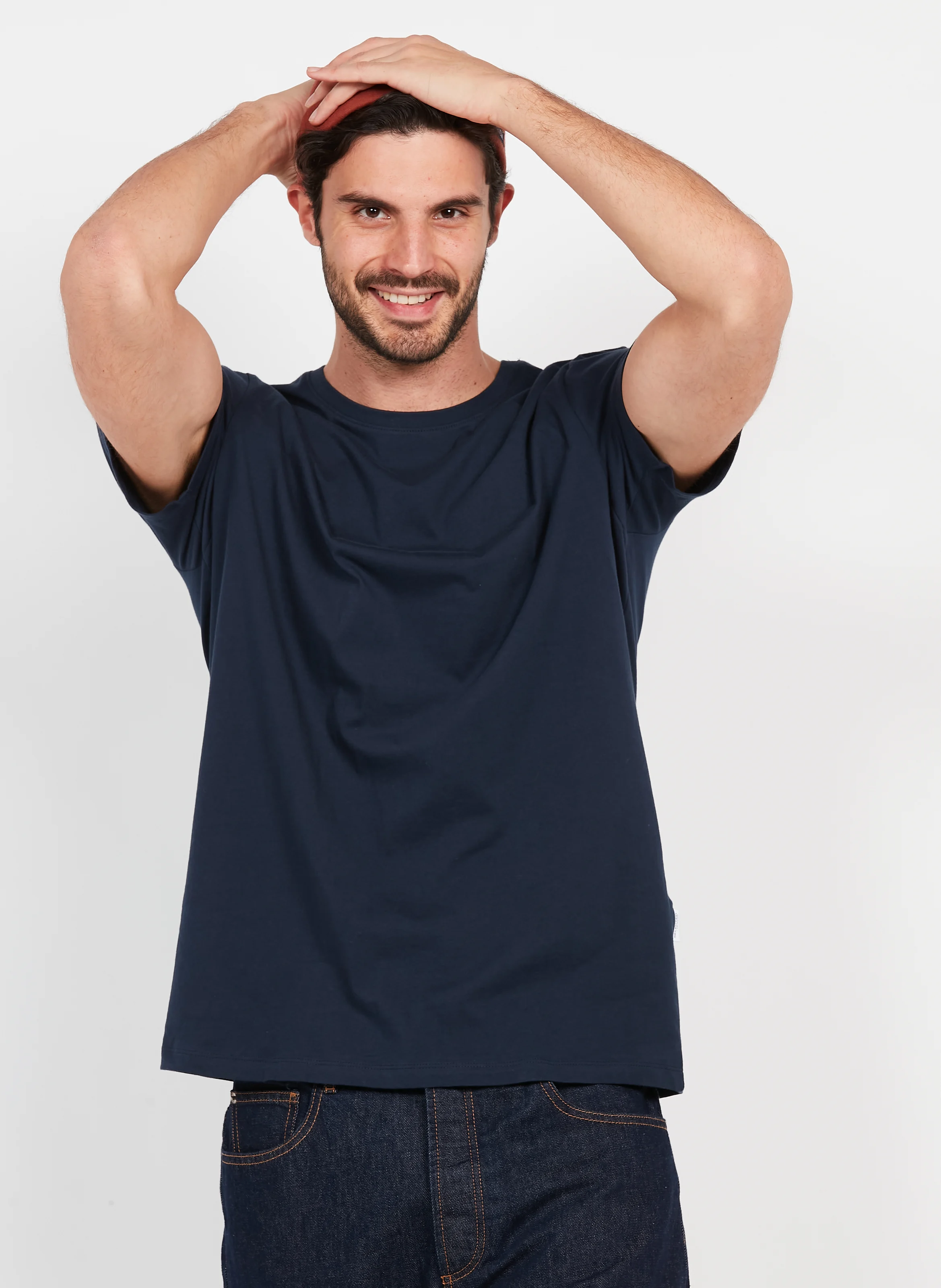 Tee-shirt droit col rond en coton | Bleu