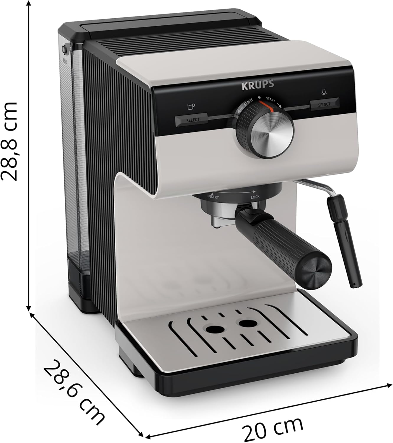 Krups Authentic Espresso-Siebträgermaschine, 15 bar, intuitive Bedienung, raffiniertes Design, integrierte Dampfdüse, 2 L-Wassertank, inkl. Zubehör, Grey/Creme, XP381B10