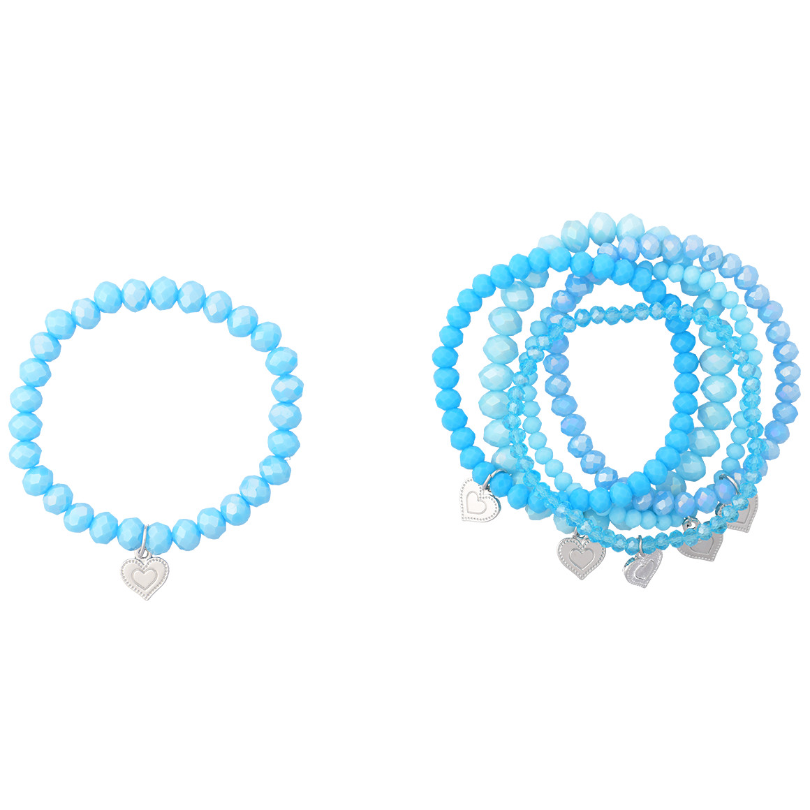 Gina Benotti 6 Damen Armbänder mit Herz-Anhänger hellblau