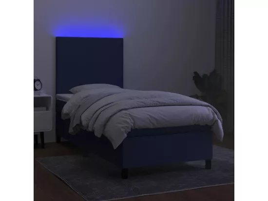 Sommier tapissier avec matelas et LED Bleu 90x190 cm Tissu