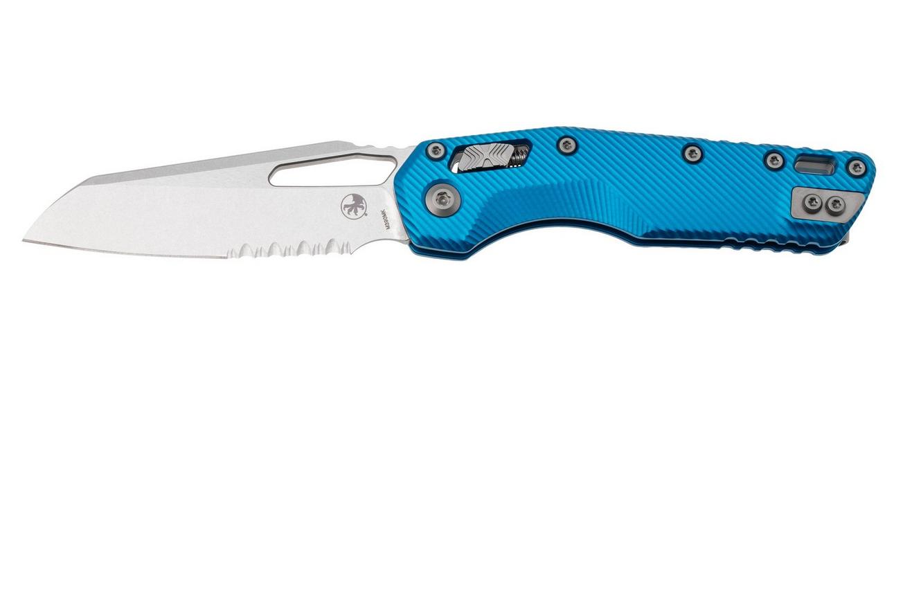 Microtech MSI Standard Issue 210-11FLBL, Stonewashed M390MK, Fluted Blue Aluminum, partly serrated zakmes