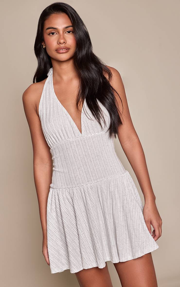 Blanc Mini Robe Dos Nu En Jersey À Rayures