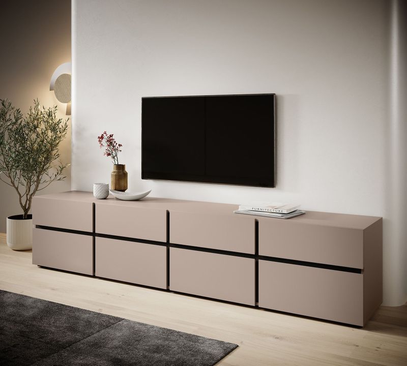 Meubella - TV-Meubel Cainan - Beige - Zwart - 225 cm
