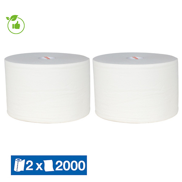 Bobine d'essuyage blanche 1er prix 2000 formats, lot de 2