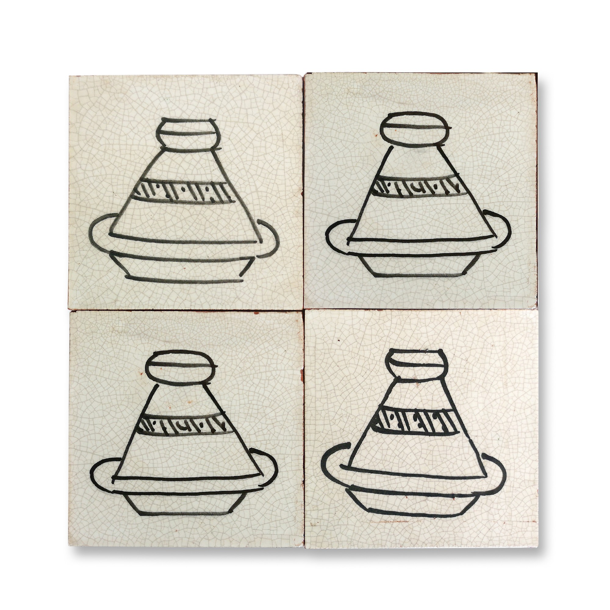 Kachel 'Tajine' craquelé, schwarz, weiß, T 10 cm, B 10 cm, H 1 cm von fischer's lagerhaus