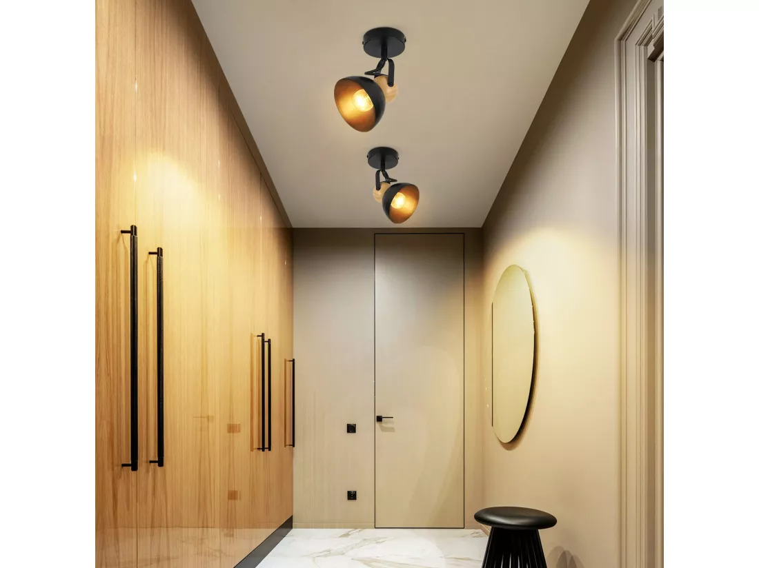 NETTLIFE Spot de plafond vintage noir E27 orientable 350° rétro entrée salon chambre