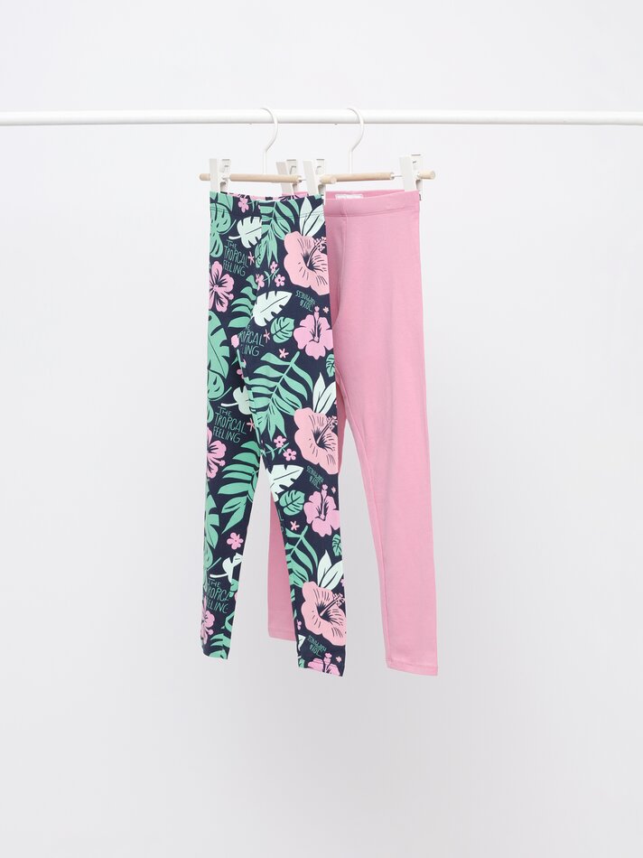 Conjunto de 2 leggings compridas básicas, lisas e estampadas - Azul Marinho