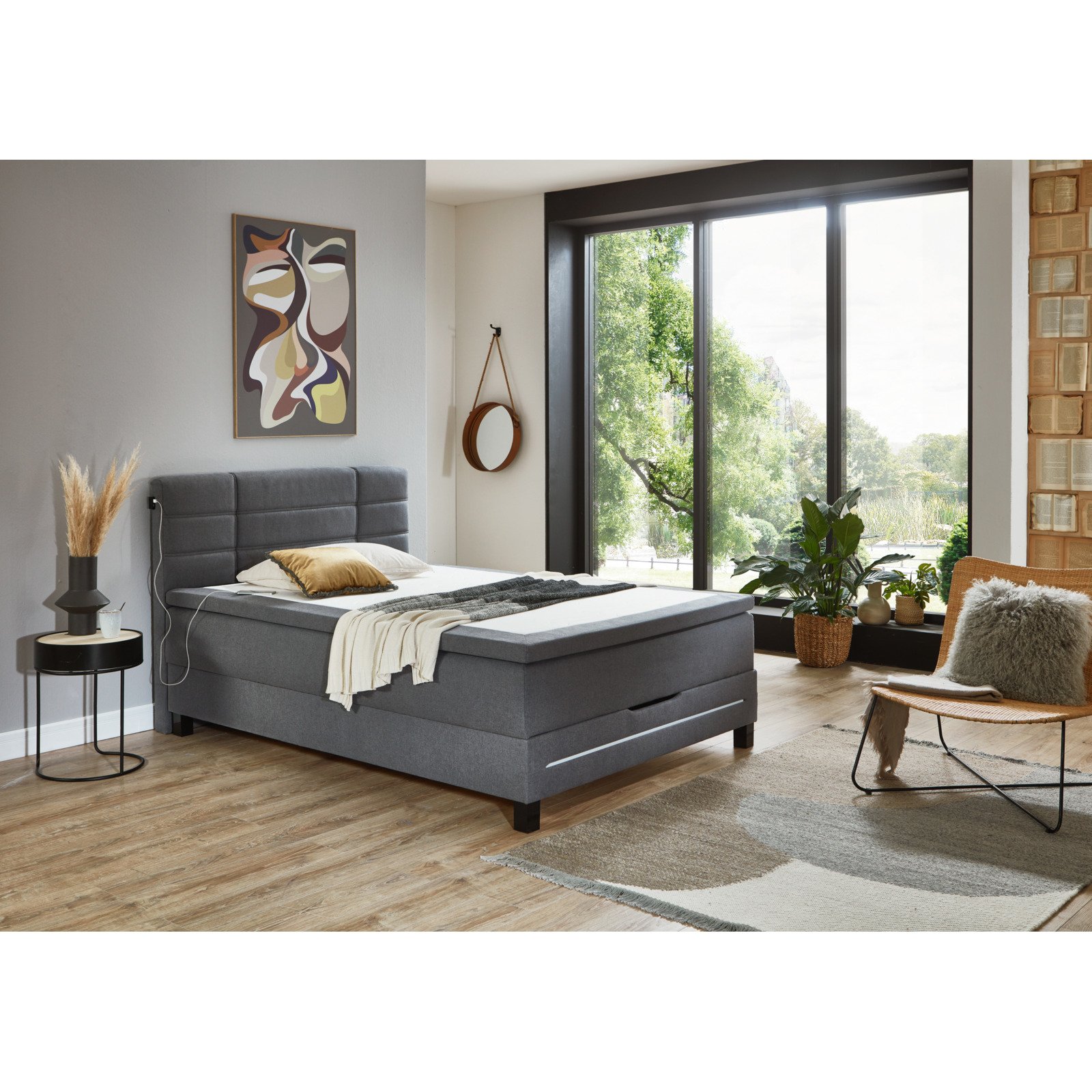 Boxspringbett Lumen Webstoff Polyester grau 140 x 200 cm