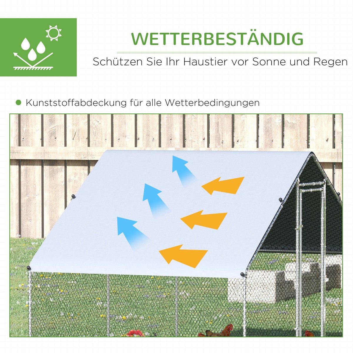 PawHut Kippenhok, Buitenren, 3 x 6 x 2 m, Staal, Zilvergrijs