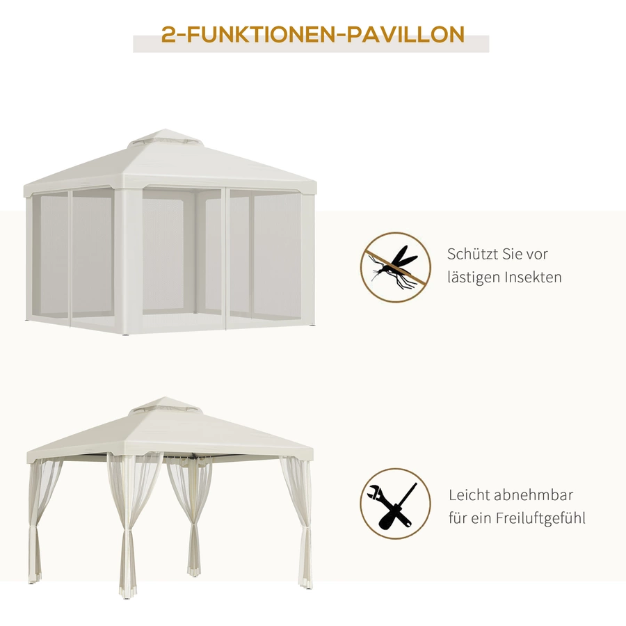 Outsunny Gartenpavillon mit Moskitonetz cremeweiß