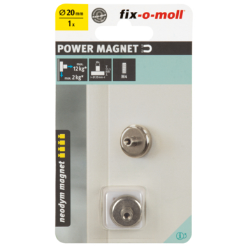 Magneet Neodym met schroefdraadbus zilver 20x13mm