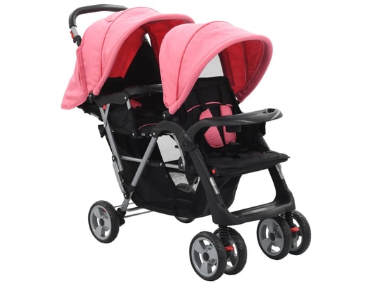 VIDAXL - Poussette tandem rose et noir acier