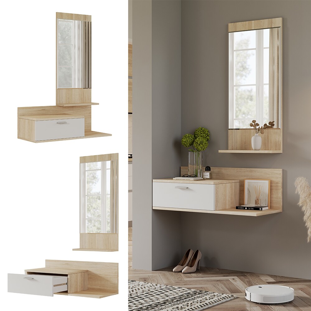 Vicco Flurgarderobe Ballin Eiche 98 x 140,5 cm, mit Spiegel, Wandgarderobe, Flur