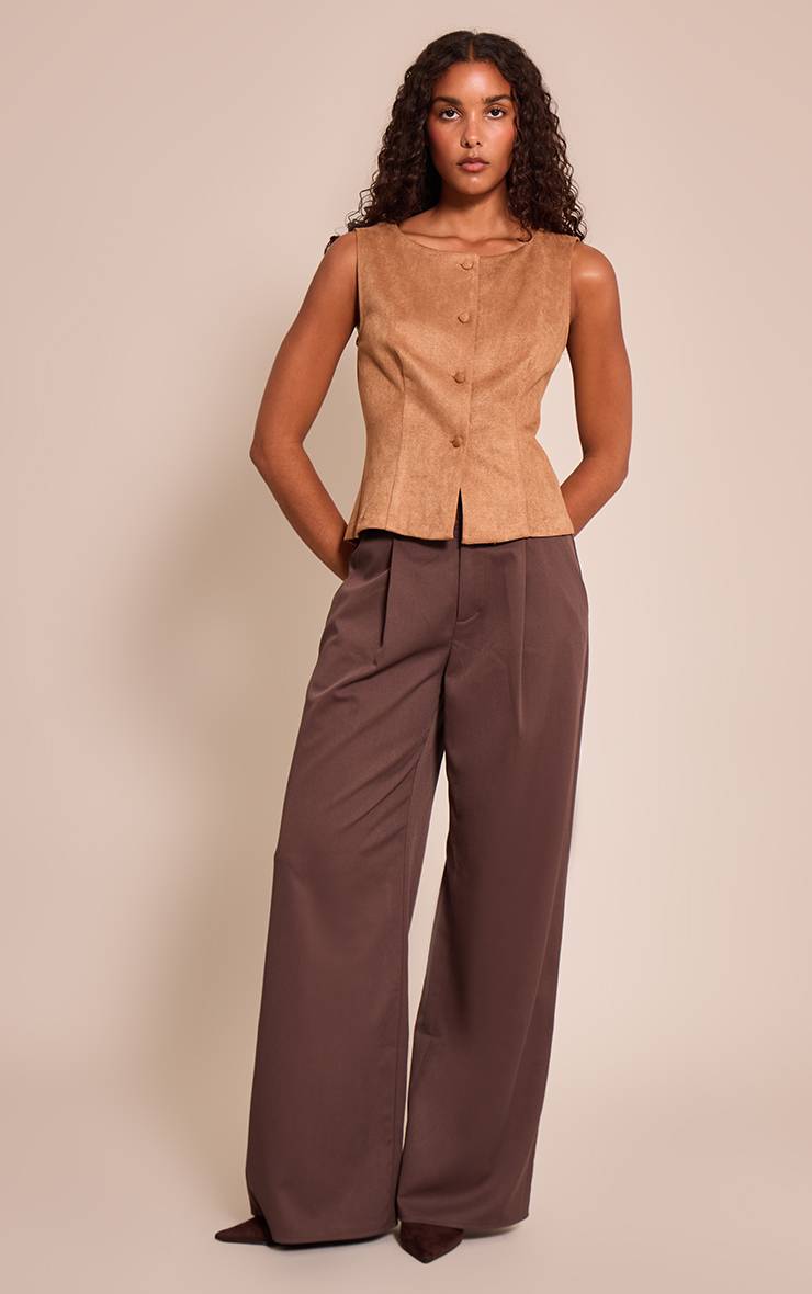 Marron Gilet En Synthétique Avec Détails À Boutons-pression