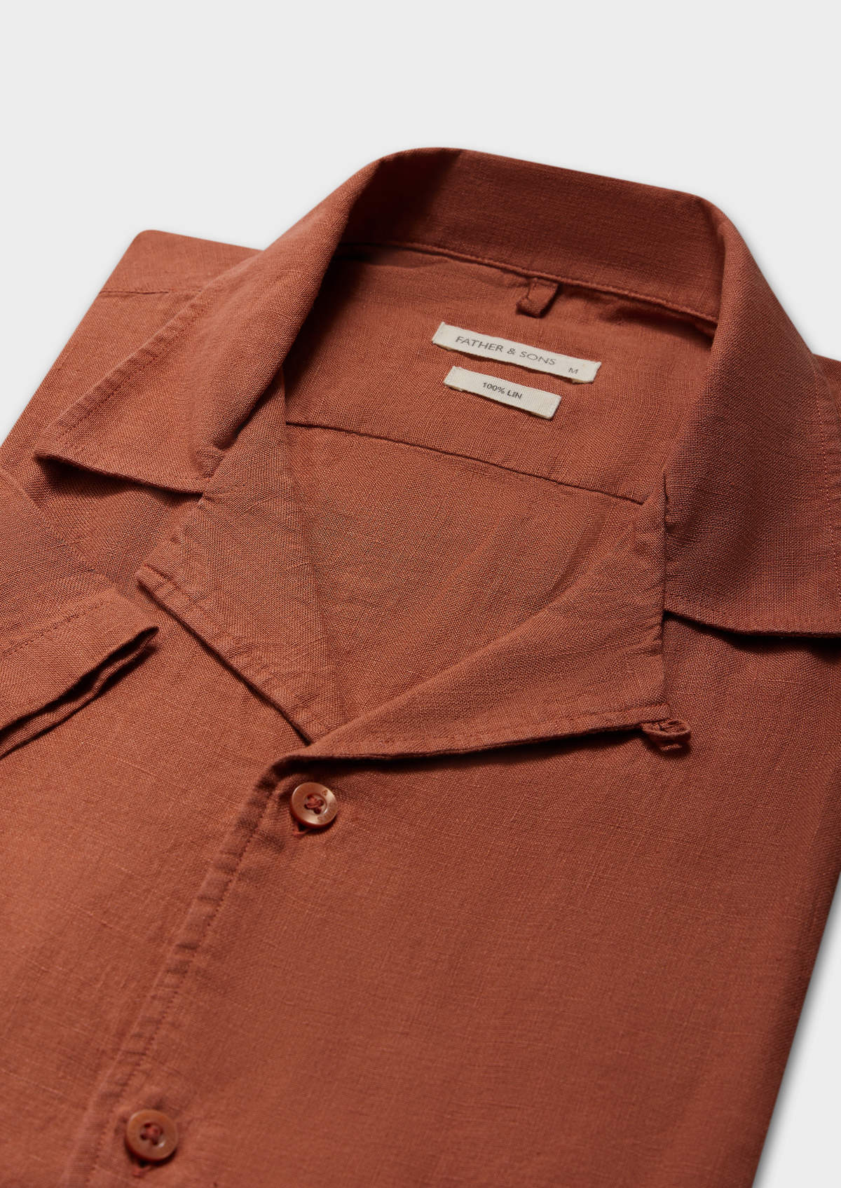 Chemise manches courtes Slim en popeline de lin uni terracotta