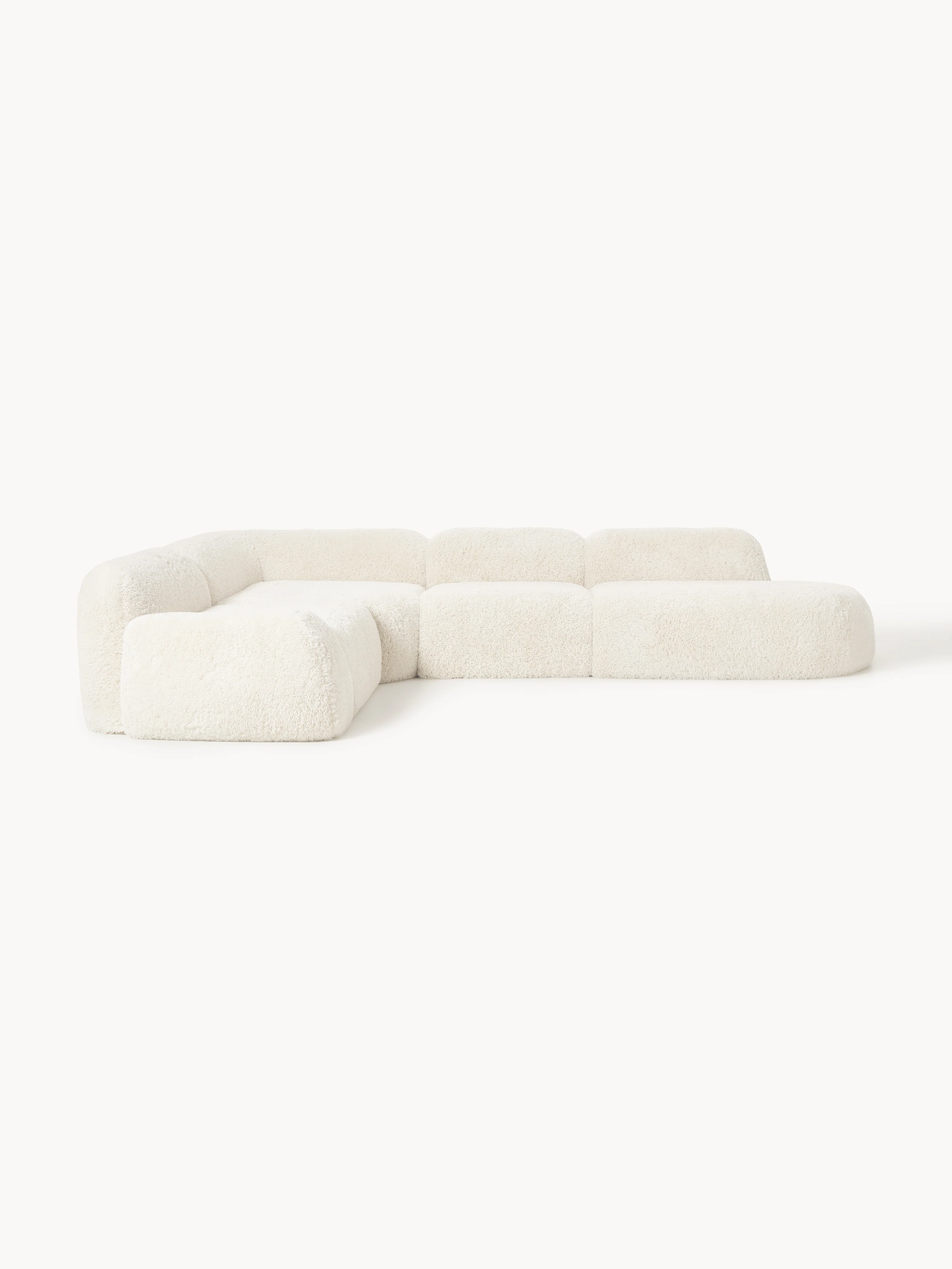 XL modulaire teddy-hoekbank Wolke (4-zits) met chaise longue aan het uiteinde