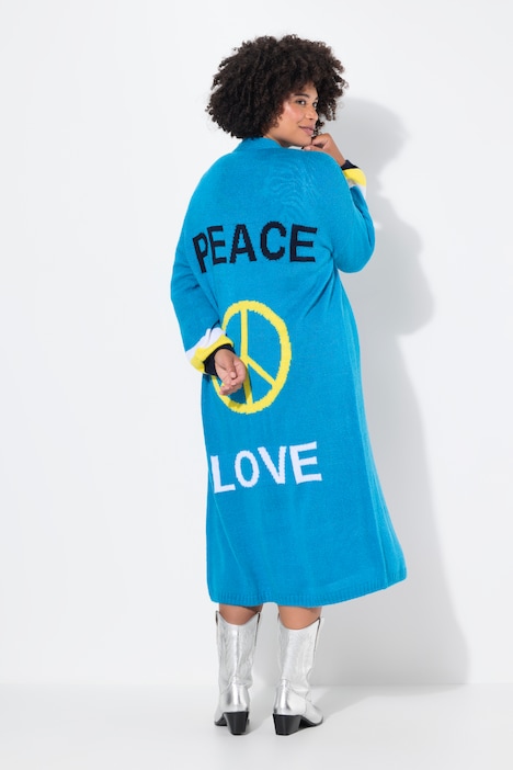 Long-Strickjacke, Rücken Peace-Motiv, offene Form