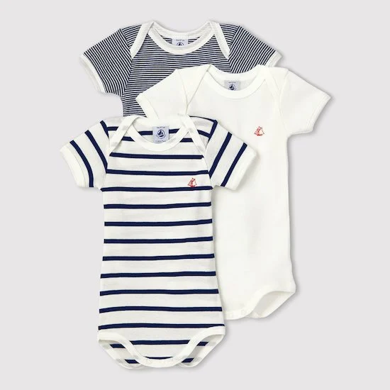 Lot 3 Bodies manches courtes   Rayures        de               Petit Bateau