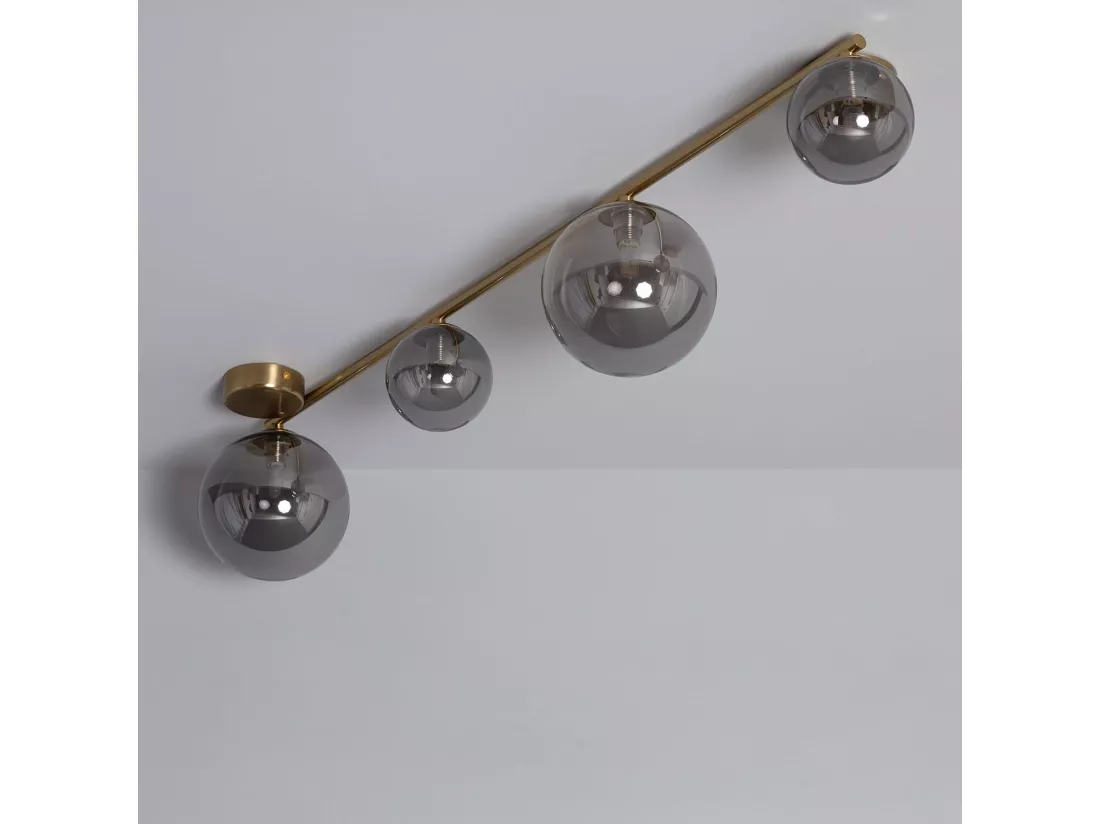 Plafonnier Métal et Verre Moonlight Brass 4 Spots Gris Fumée