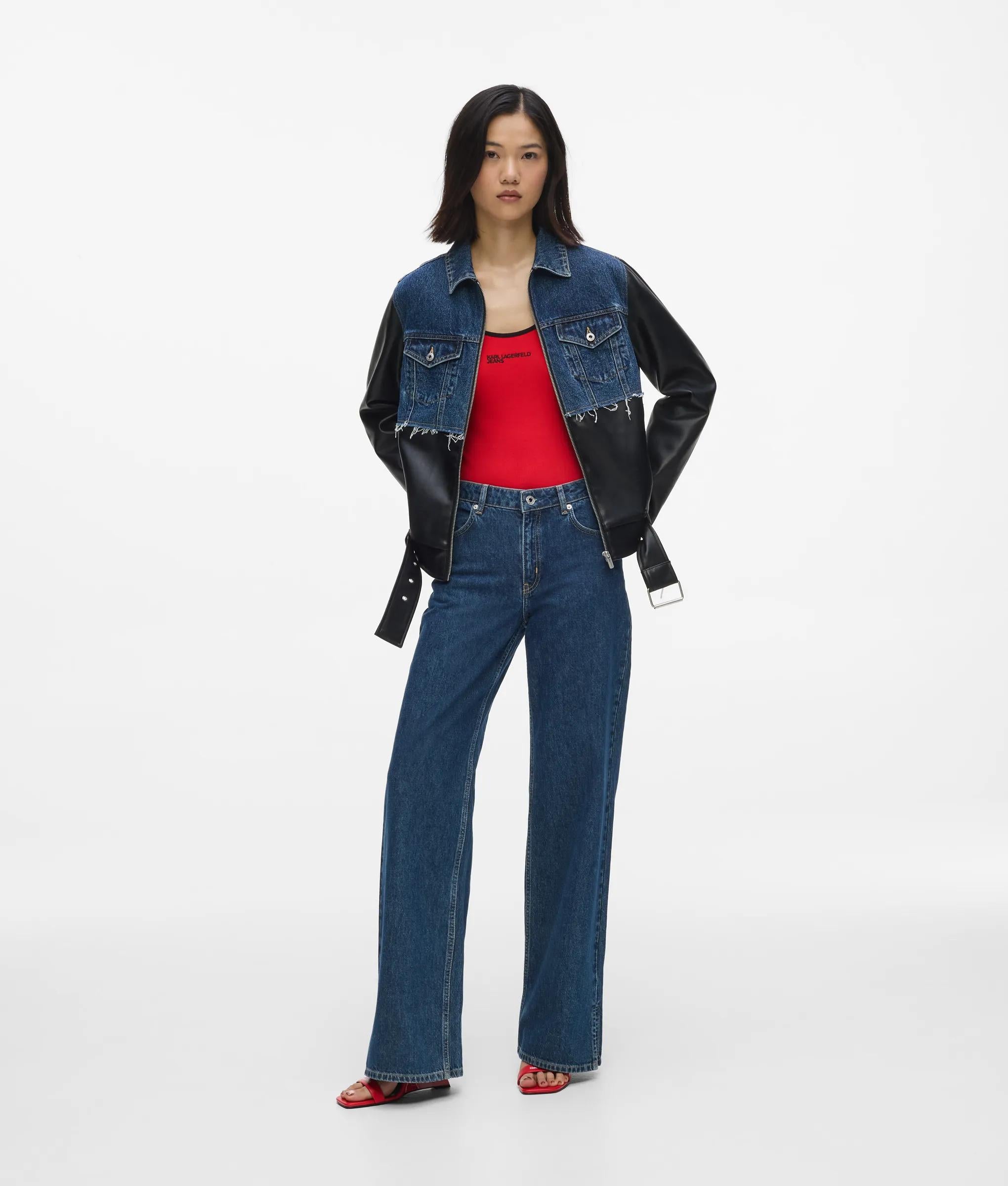 Jas van denim en kunstleer
